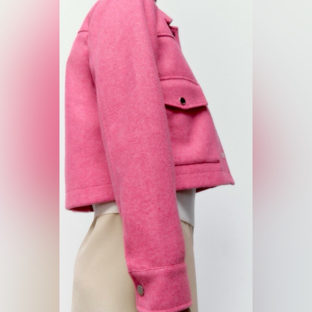 Zara Metal Button Cropped Jacket Pink